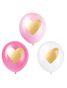 Balões Rosa Coração Dourado